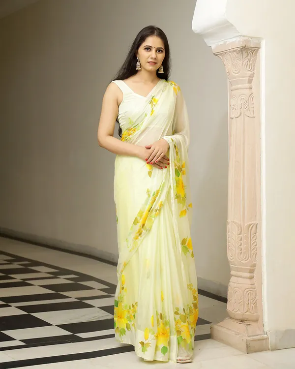 Butter_Yellow_Butter_H_Painted_Chiffon_Saree_For_Women